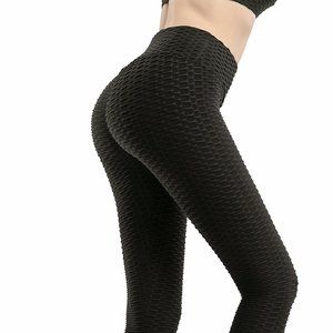 black Jacquard bubble pants high waist yoga pants Breathable buttock workout fit